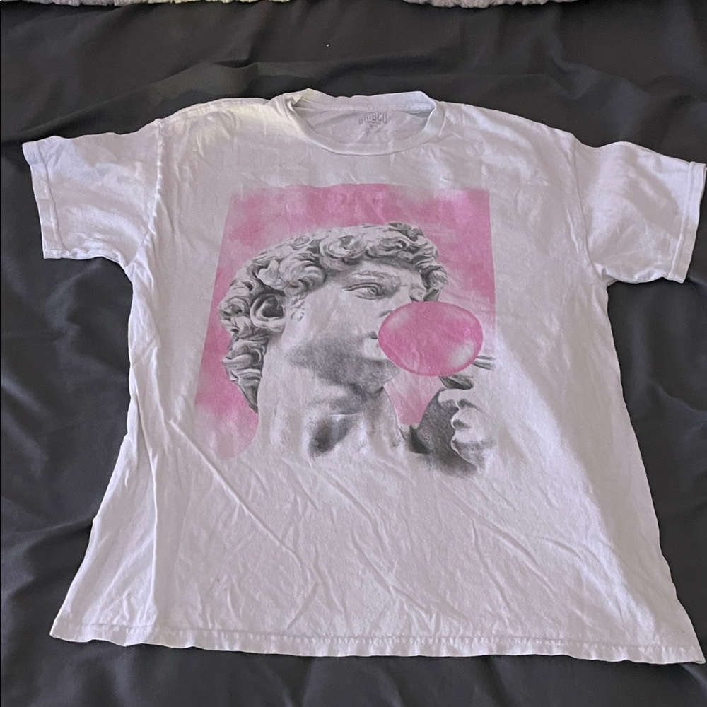 White Graphic Tee with Pink Accents